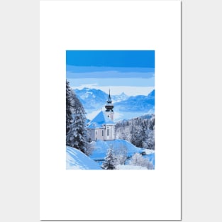 Snowy Church - Landscape Posters and Art